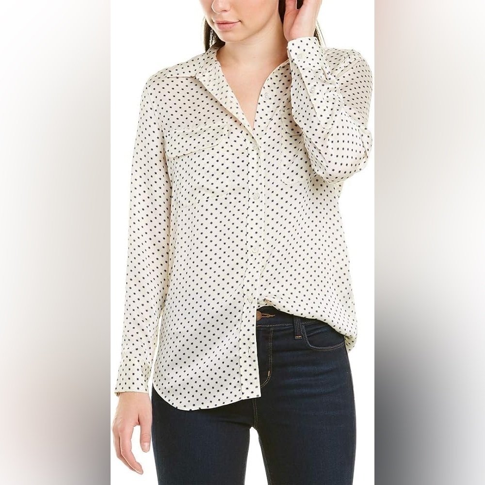 Equipment White Polka Dot Blouse sz L
